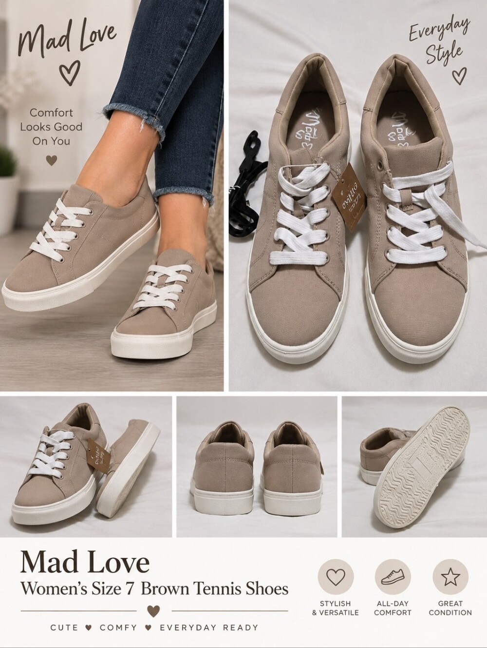 New mad love women's size 7 brown tennis shoes #24